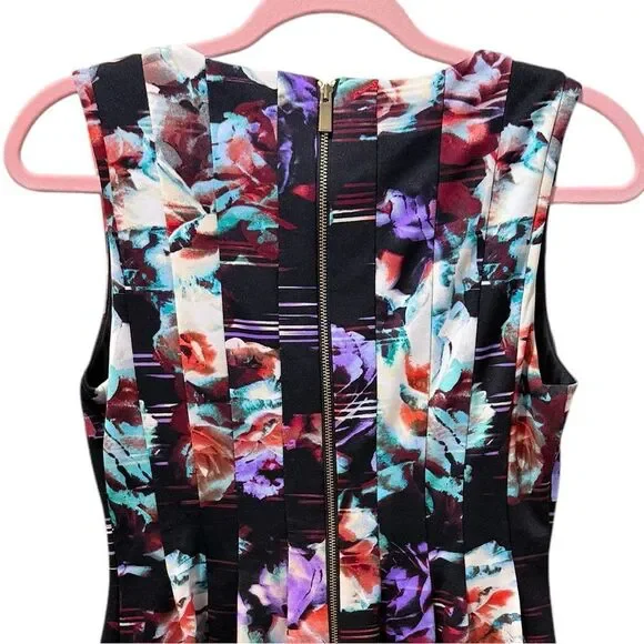 Vince Camuto Black Multi Sleeveless Printed Pleated A-Line Dress Lined 16 - Picture 5 of 12